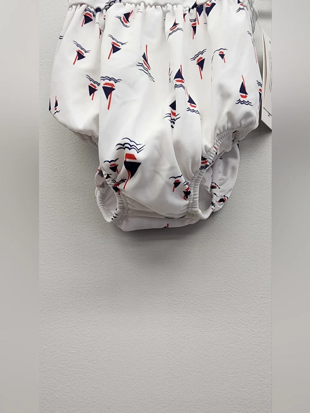 NWT Janie and Jack 0-3M Sailboat Print One Piece Swimsuit Red White Blue